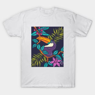 Tropical Toucan Bird, Jungle Wildlife Colorful Botanical T-Shirt